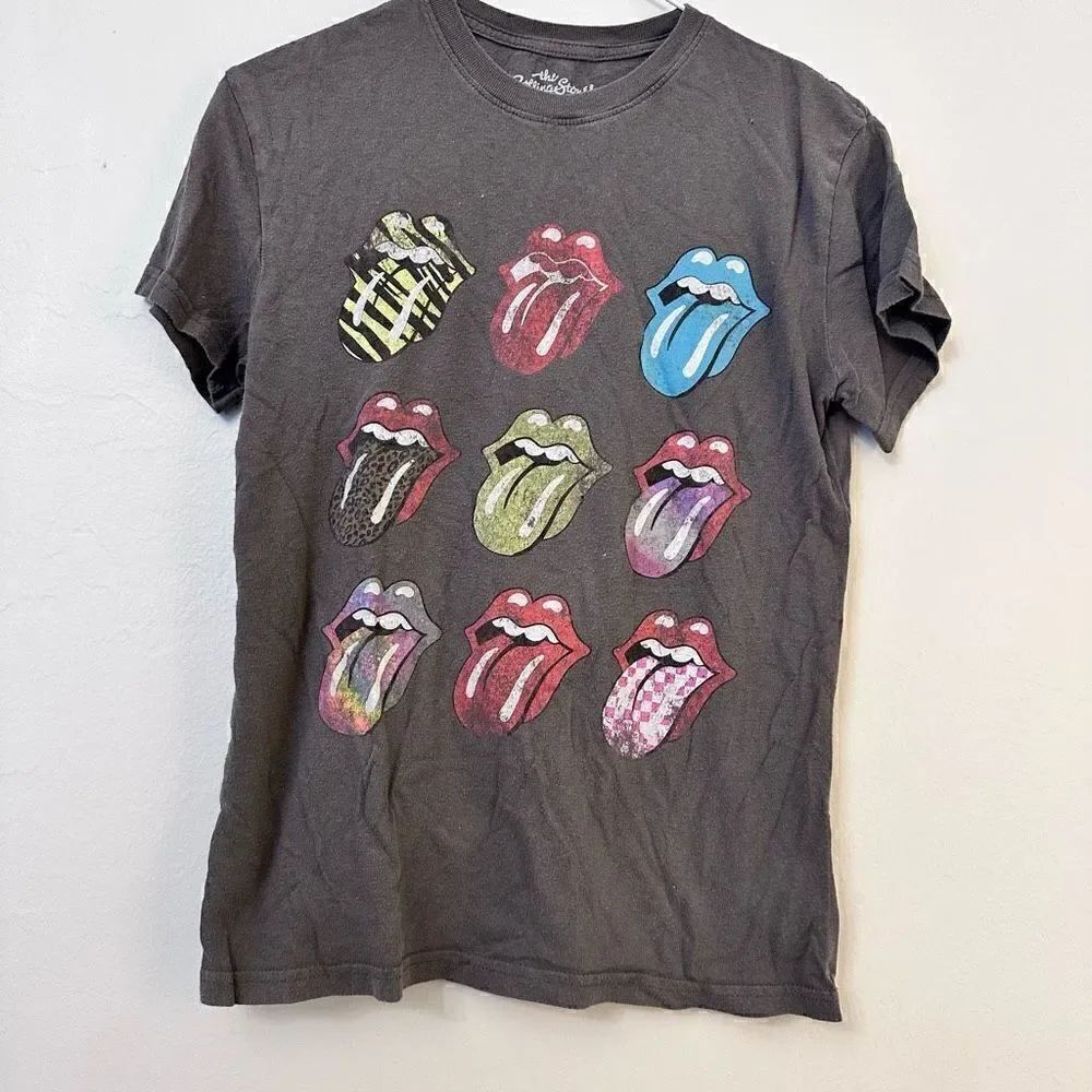 The Rolling Stones Women's Graphic T-Shirt Multi Tongue Short Sleeve Gray Size X